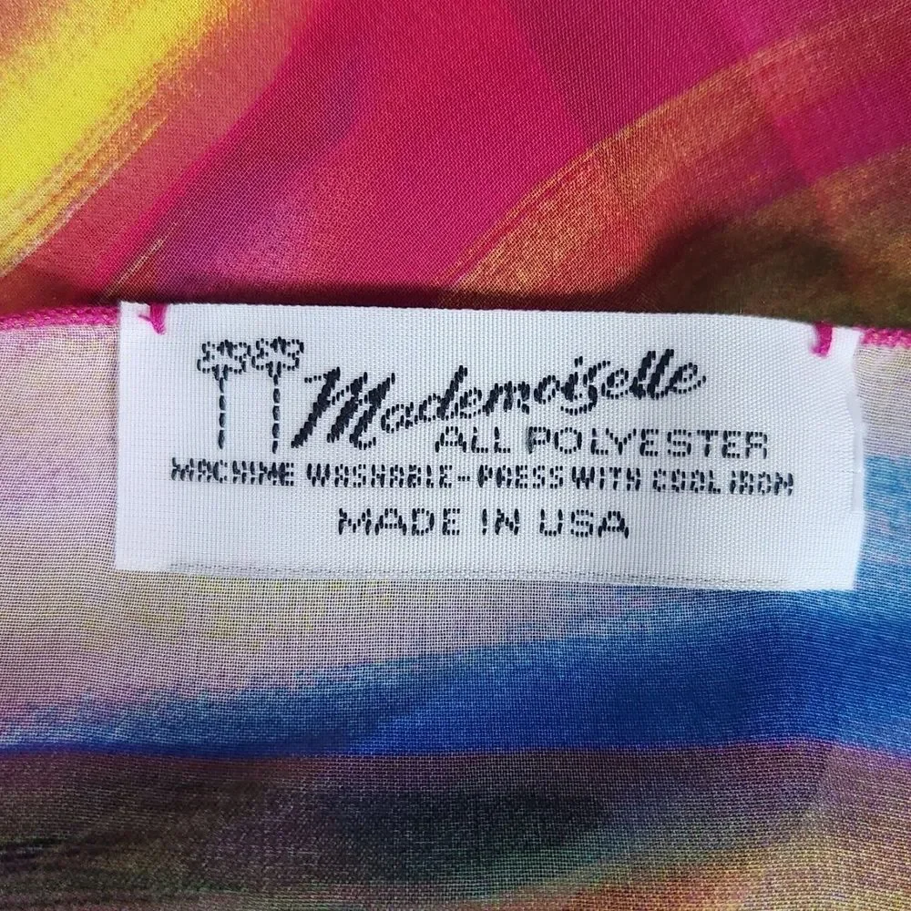 Vintage Mademoiselle Scarf Sheer Vibrant Watercolor Floral Print Rectangle
